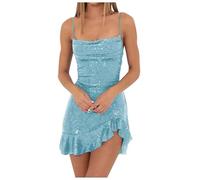 Generisch Vestido corto de tirantes delgados para mujer, vestido de cóctel, vestido de fiesta, con lentejuelas, Oktoberfest, brillante, vestido de graduación, sexy, minivestido envolvente, elegante