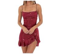 Generisch Vestido corto de tirantes delgados para mujer, vestido de cóctel, vestido de fiesta, con lentejuelas, Oktoberfest, brillante, vestido de graduación, sexy, minivestido envolvente, elegante