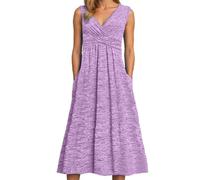 Generisch Vestido curvy para mujer, tallas grandes, con cuello en V, manga corta, vestido floral, vestido corto, vestido bohemio, vestido curvo, línea A, vestido envolvente, morado, 6XL