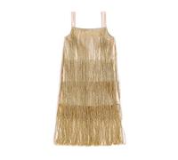 Generisch Vestido de baile para niñas con flecos de lentejuelas para bailes latinos y ocasiones festivas, dorado, 5-6 años