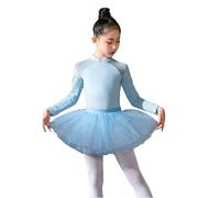 Generisch Vestido de ballet para niña, juego de princesa, con falda de tul, manga larga, parte superior, cómodo, elegante, para fiestas, actuaciones diarias, azul celeste, 9-10 años