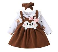 Generisch Vestido de bebé para niña, manga larga, estampado de dibujos animados, body, faldas, pajarita y diademas, trajes, suéter recién nacido, marrón, 6-9 meses