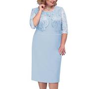 Generisch Vestido de cóctel de encaje para mujer, vestido formal, con cremallera, espalda floral, tallas de fiesta, elegante, de noche, para el tiempo libre, azul claro, 5XL
