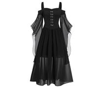 Generisch Vestido de cóctel para mujer, estilo gótico, vestido midi de moda con mangas acampanadas y dobladillo asimétrico, vestido de gasa para fiestas, cosplay y actuaciones de cuento de hadas