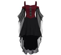 Generisch Vestido de cóctel para mujer, estilo gótico, vestido midi de moda con mangas acampanadas y dobladillo asimétrico, vestido de gasa para fiestas, cosplay y actuaciones de cuento de hadas, Wine