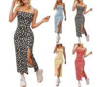 Generisch Vestido de corsé para mujer, sexy, sin mangas, tirantes delgados, bohemio, floral, largo, con ranuras, para la playa, para el tiempo libre, 01a negro, XXL