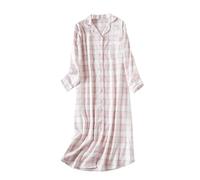 Generisch Vestido de dormir largo de algodón para mujer, camisón de manga larga, vestido de noche de invierno, cuello de solapa, botones de una sola fila, vestido de casa con cuadros de gran tamaño