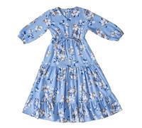 Generisch Vestido de encaje de princesa para niña, diseño del sudeste asiático, moda primaveral, manga larga, volantes, vestido de cosplay, azul, 4-5 años