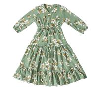 Generisch Vestido de encaje de princesa para niña, diseño del sudeste asiático, moda primaveral, manga larga, volantes, vestido de cosplay, verde, 10-11 años