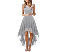 Generisch Vestido de encaje para mujer, monocolor, elegante, informal, diseño fresco, cintura alta, vestido de noche, irregular, vestido de fiesta festivo, corte ajustado, vestido de sirena, gris, M