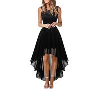 Generisch Vestido de encaje para mujer, monocolor, elegante, informal, diseño fresco, cintura alta, vestido de noche, irregular, vestido de fiesta festivo, corte ajustado, vestido de sirena, Negro
