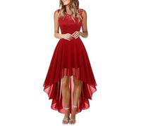 Generisch Vestido de encaje para mujer, monocolor, elegante, informal, diseño fresco, cintura alta, vestido de noche, irregular, vestido de fiesta festivo, corte ajustado, vestido de sirena, rojo, S