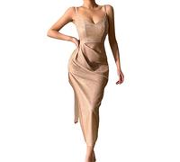 Generisch Vestido de fiesta brillante con cuello en V para mujer, estilo club nocturno, minivestido ajustado con diseño brillante para una noche elegante, Oro Rosa, M