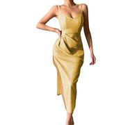 Generisch Vestido de fiesta brillante con cuello en V para mujer, estilo club nocturno, minivestido ajustado con diseño brillante para una noche elegante, dorado, XXL