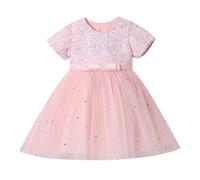 Generisch Vestido de fiesta brillante para niña con falda escalonada, elegante vestido de princesa para fiestas, actuaciones, vacaciones, lentejuelas brillantes, vestido de tul para 4 a 14 años, rojo