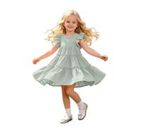 Generisch Vestido de fiesta con vuelos y volantes para niñas, verde, 3-4 años