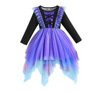 Generisch Vestido de fiesta de Halloween para niña, de manga larga, con detalle de red, vestido de juego informal para niños pequeños, traje de invierno, morado, 3-4 años