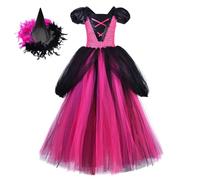 Generisch Vestido de fiesta de manga larga para niñas, traje de rendimiento de Halloween, para niños pequeños, cómodo, elástico, informal, vestido de juego, solemne mago, Rosa., 5-6 años