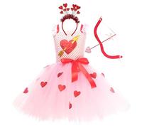 Generisch Vestido de fiesta de San Valentín para niñas, fiesta escolar, actuación, fiesta de vacaciones, vestido de fiesta, para festivales, eventos escolares, con bonito diseño, Rosa., 4-5 años