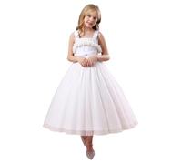 Generisch Vestido de fiesta de tutú elegante sin mangas para niñas con falda de capa fluida, adecuado para niños más grandes., Blanco, 6-7 años