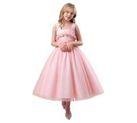 Generisch Vestido de fiesta de tutú elegante sin mangas para niñas con falda de capa fluida, adecuado para niños más grandes., Rosa claro., 8-9 años