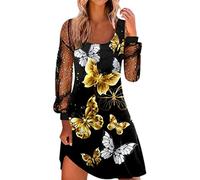 Generisch Vestido de fiesta mujer casual estampado primavera verano manga larga redes trajes de mujer vestido de playa tallas grandes mujer, Negro , S