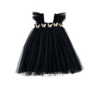 Generisch Vestido de fiesta para niña con mangas de mariposa, para fiestas de baile, fiestas de vacaciones, disfraz, ropa especial, Negro , 3-4 años