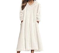 Generisch Vestido de forro polar para mujer, vestido de invierno, vestido blanco, vestido midi blanco, manga 3/4, color puro, bolsillo, invierno, capucha, Blanco, XL