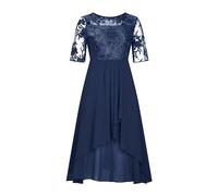 Generisch Vestido de gasa de encaje bordado de longitud de té para mujer, azul, S