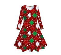 Generisch Vestido de invierno para niña con árbol de Navidad, manga larga, vestido de fiesta de princesa, verde, 6-7 años