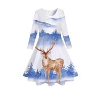Generisch Vestido de invierno para niña con árbol de Navidad, manga larga, vestido de fiesta de princesa, Blanco, 10-13 años