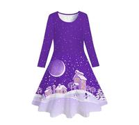 Generisch Vestido de invierno para niña con árbol de Navidad, manga larga, vestido de fiesta de princesa, morado, 8-9 años