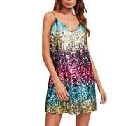 Generisch Vestido de lentejuelas para mujer, color plateado con purpurina, vestido de noche, vestido de club, vestido festivo, elegante, vestido de cóctel brillante, minivestido de cóctel con