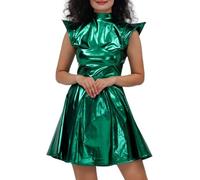 Generisch Vestido de lentejuelas para mujer, color sólido, falda plisada, color dorado, verde, XL