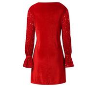 Generisch Vestido de lentejuelas rojas para mujer, elegante, festivo, corto, brillante, vestido de fiesta, manga larga, cuello en V, vestido de cóctel, mini vestido con purpurina