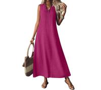 Generisch Vestido de lino para mujer, sin mangas, cuello en V, túnica, bohemio, maxivestido, informal, de verano, largo, fluido, modesto, playa, vacaciones, para el sol, Rosa rojo., XL