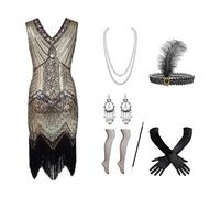 Generisch Vestido de los años 20 para mujer con accesorios de los años 20, charleston, vestido de los años 20, disfraz de mujer con flecos