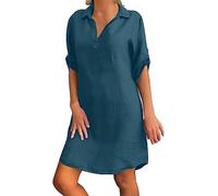 Generisch Vestido de manga corta para mujer, elegante vestido diario con cuello de camisa, tira de botones, para moda moderna y casual, verde, XL