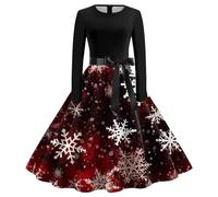 Generisch Vestido de manga larga con cuello redondo para mujer, para Navidad, noche, fiesta, ama de casa, baile de graduación, ocasiones festivas en la playa, Negro , XXL