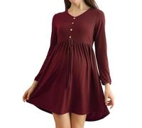 Generisch Vestido de manga larga para embarazo, informal, cuello redondo, verano, otoño, minivestido alto con botones, rojo, XXL