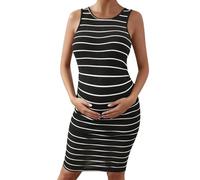 Generisch Vestido de maternidad a rayas para mujer, sin mangas, cuello redondo, vestido midi elástico, vestido de maternidad, cómodo, informal, vestido de verano, vestido de lactancia, ropa de