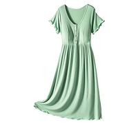 Generisch Vestido de maternidad fino con cuello redondo, mangas cortas, vestido de lactancia que acentúa la cintura, para madres embarazadas, tejido ligero para una óptima, verde, L