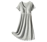 Generisch Vestido de maternidad fino con cuello redondo, mangas cortas, vestido de lactancia que acentúa la cintura, para madres embarazadas, tejido ligero para una óptima, gris, L