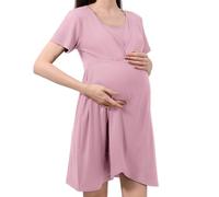 Generisch Vestido de maternidad para mujer, camisón con función de lactancia y soporte abdominal, verano, monocolor, manga corta, corte largo, talla grande, diseño adelgazante para embarazo y posparto