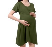 Generisch Vestido de maternidad para mujer, camisón con función de lactancia y soporte abdominal, verano, monocolor, manga corta, corte largo, talla grande, diseño adelgazante para embarazo y posparto