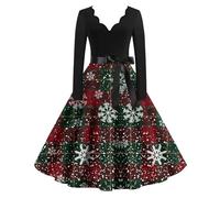 Generisch Vestido de mujer a la moda, manga larga, cuello en V, vestido de Navidad, fiesta, baile de graduación, fiesta de playa, Verde oscuro., L