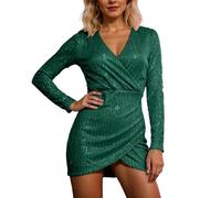 Generisch Vestido de mujer con cuello en V profundo con lentejuelas ajustadas de manga larga, diseño delicado y seductor para ocasiones festivas, elegante vestido de noche como atuendo que realza la