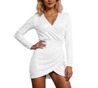 Generisch Vestido de mujer con cuello en V profundo con lentejuelas ajustadas de manga larga, diseño delicado y seductor para ocasiones festivas, elegante vestido de noche como atuendo que realza la