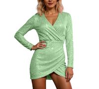 Generisch Vestido de mujer con cuello en V profundo con lentejuelas ajustadas de manga larga, diseño delicado y seductor para ocasiones festivas, elegante vestido de noche como atuendo que realza la