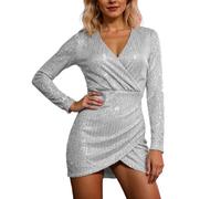 Generisch Vestido de mujer con cuello en V profundo con lentejuelas ajustadas de manga larga, diseño delicado y seductor para ocasiones festivas, elegante vestido de noche como atuendo que realza la